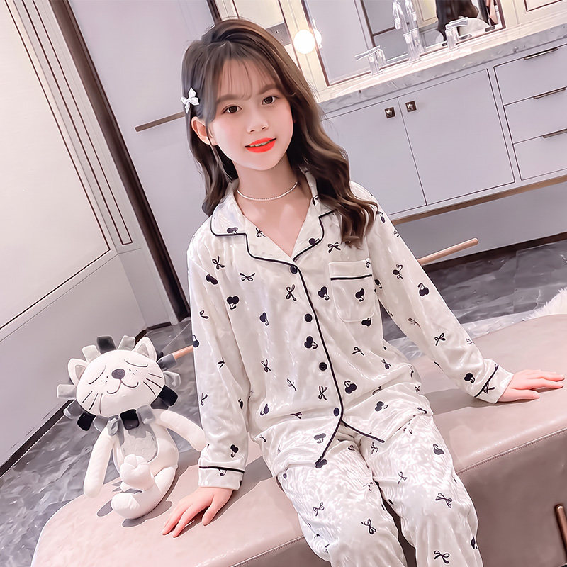 女童金丝绒睡衣套装春秋新款女孩开衫家居服两件套中大儿童秋装潮