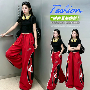 女童赛车潮裤套装夏季新款女孩潮牌爵士舞服装儿童嘻哈街舞演出服