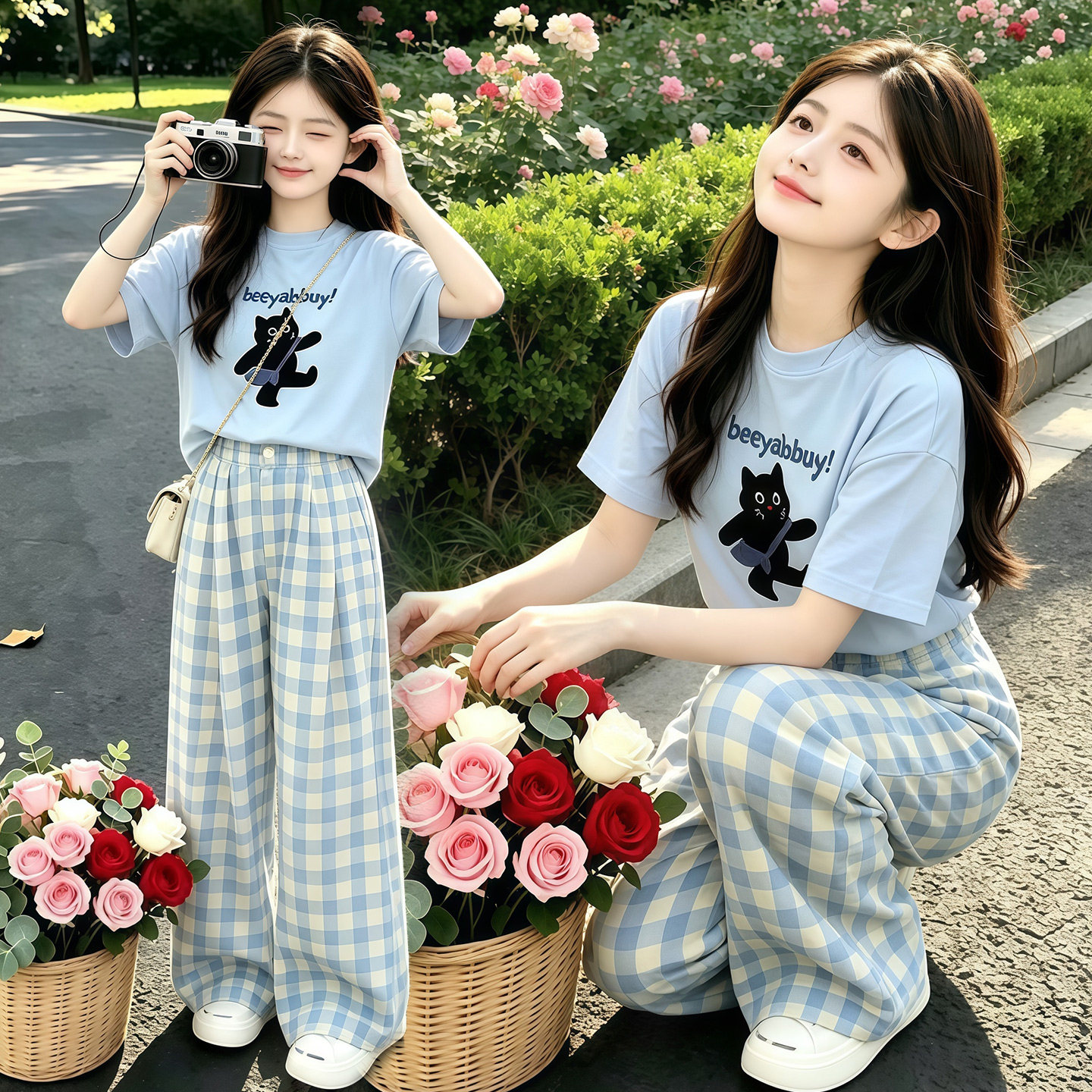 女童短袖套装夏季新款女孩T恤休闲裤两件套中大童韩系上衣阔腿裤
