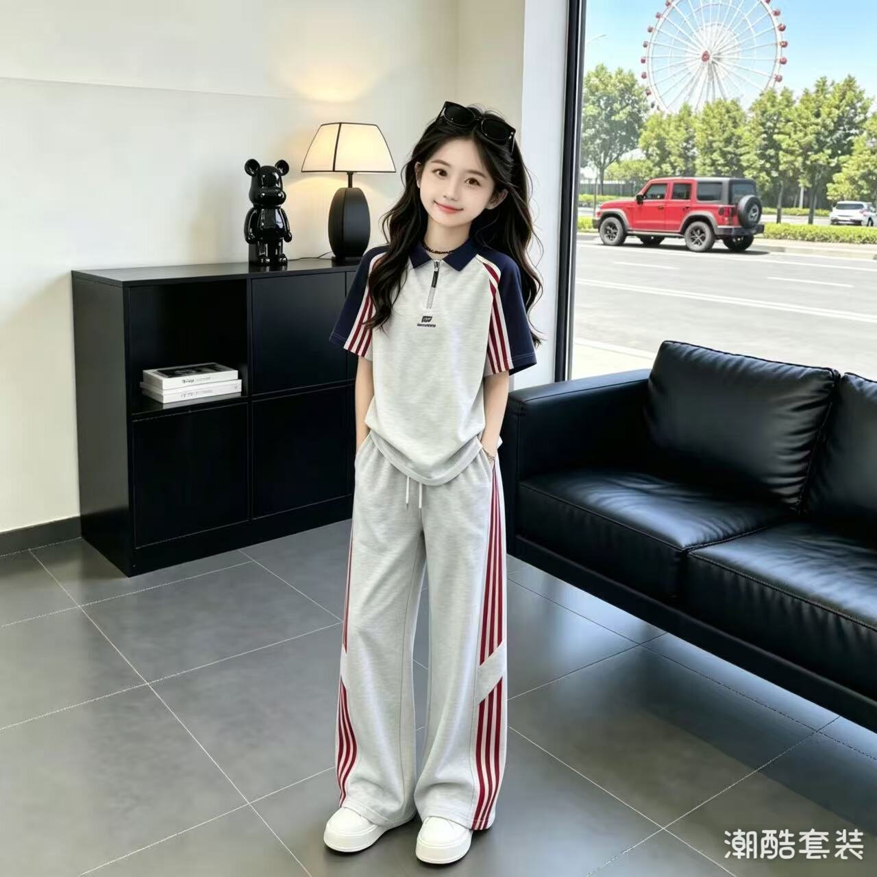 女童短袖运动裤套装夏季2026新款女孩休闲裤两件套中大童韩系童装