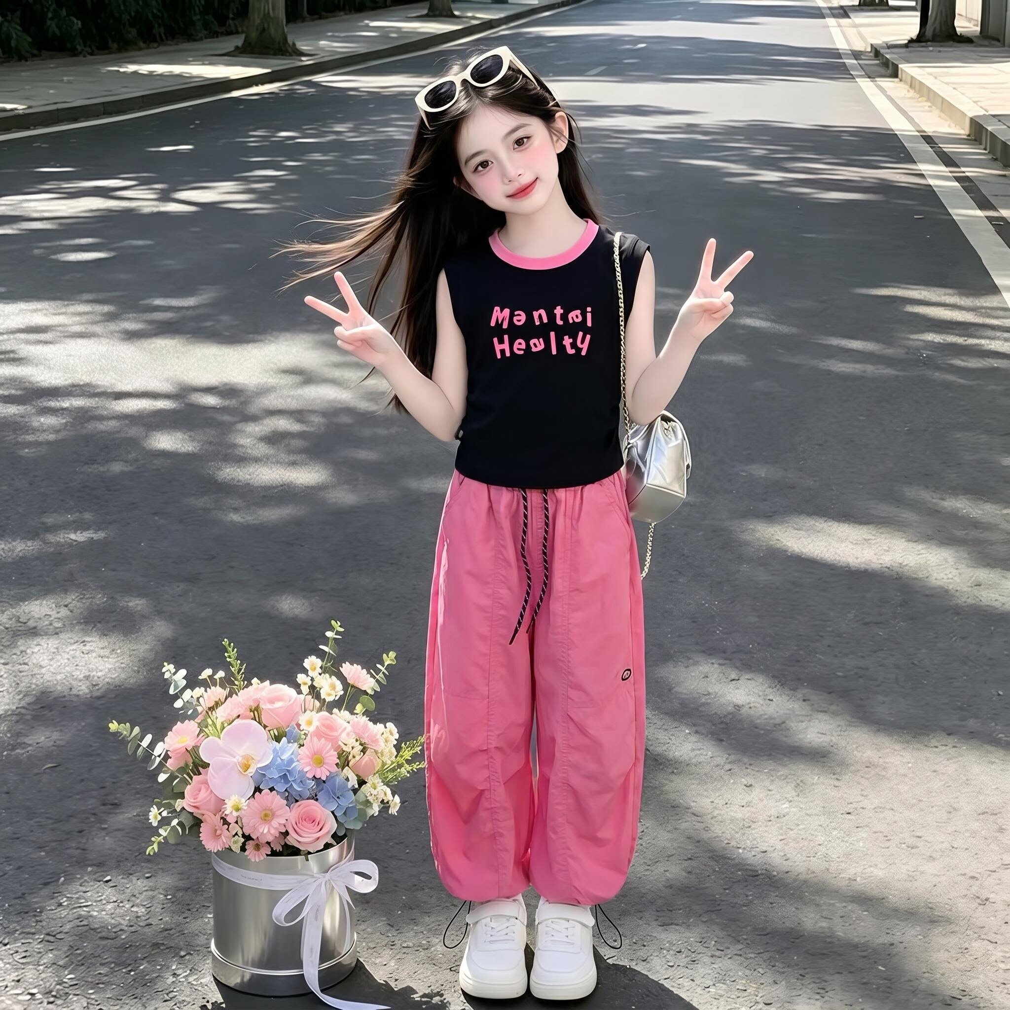 女童背心套装夏季韩版女孩无袖上衣裤子两件套中大儿韩版洋气童装