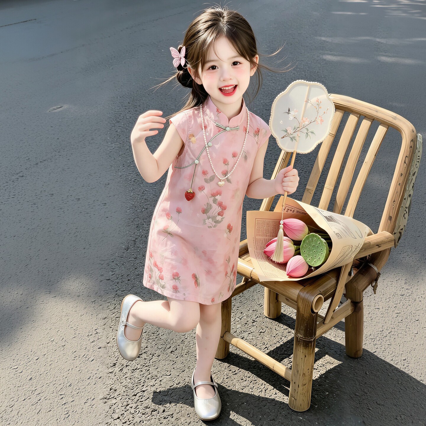 女童新中式唐装汉服裙夏季连衣裙女孩中国风古装旗袍端午儿童表演