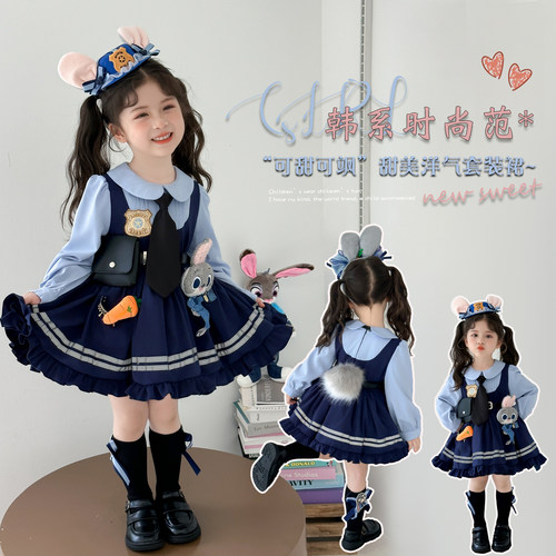 男女童疯狂动物城尼克狐狸演出服女童朱迪裙子兔子警官儿童cos服