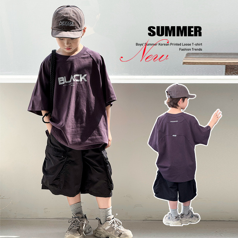 男童纯棉短袖套装夏季2025新款儿童T恤短裤两件套男孩夏装炸街潮t
