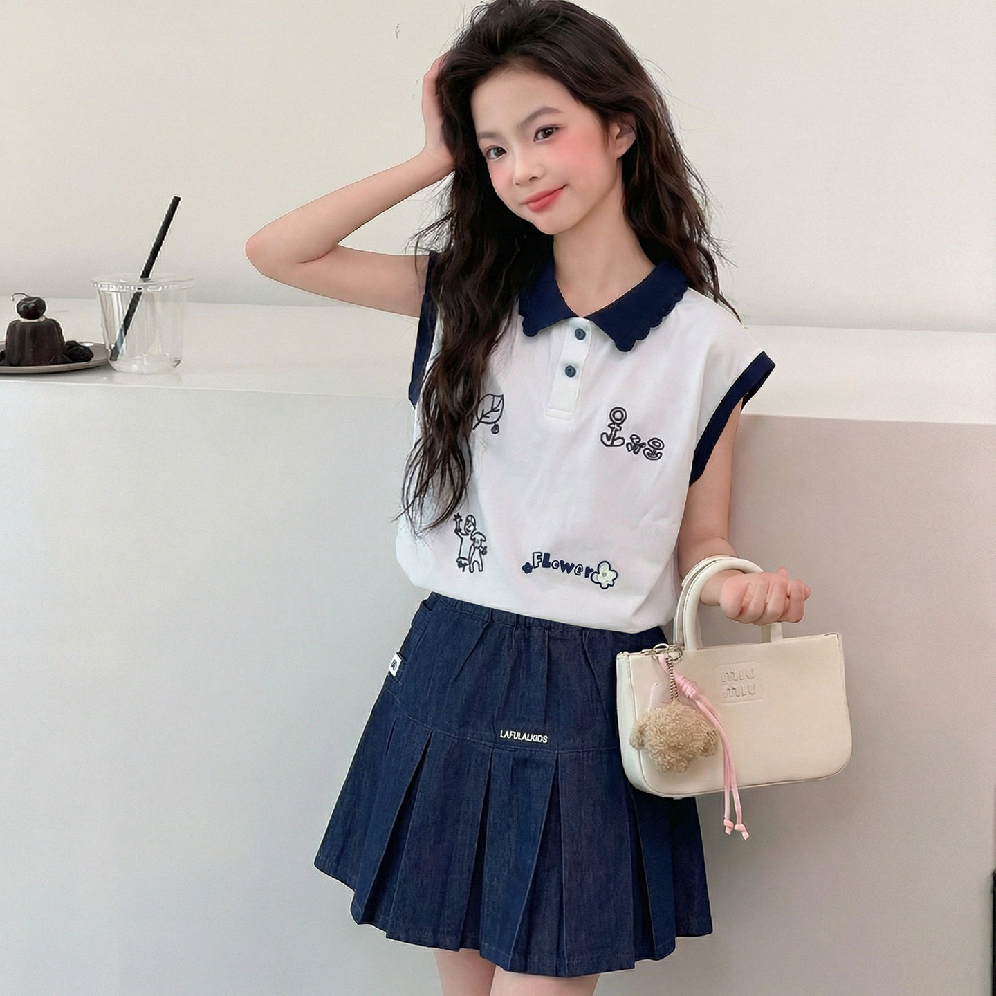女孩短袖短裙套装夏季新款儿童T恤牛仔裙两件套女大童休闲夏装裙