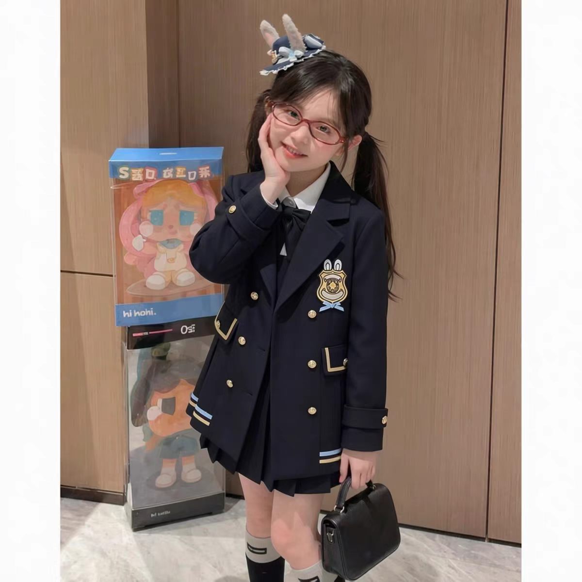 女童学院风套装春秋新款女孩西装外套假两件连衣裙班服团体演出服