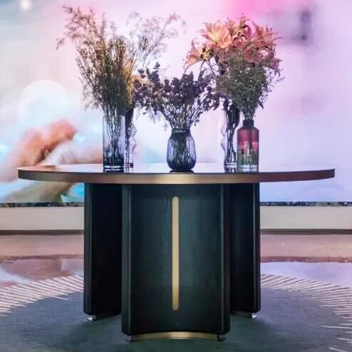 走廊摆桌大楼花艺酒店大圆桌售楼处端景台会所大堂花台风水台圆桌