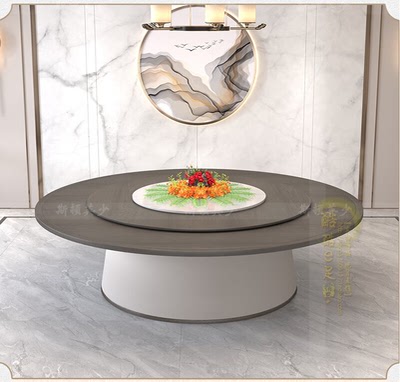 轻奢新中式电动大圆桌酒店民宿会所餐厅大理石岩板包厢餐桌椅组合