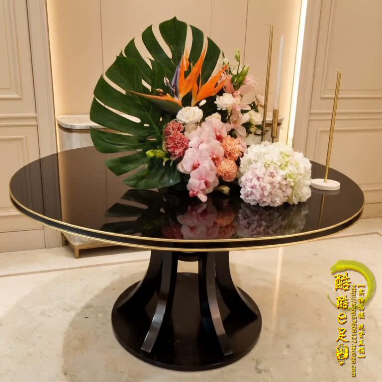酒店入户花桌大堂花台办公大圆桌艺术端景台售楼处摆台大厅风水台