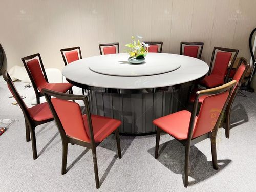 新中式现代轻奢餐桌椅电动转盘大圆桌酒店高端餐厅包厢定制