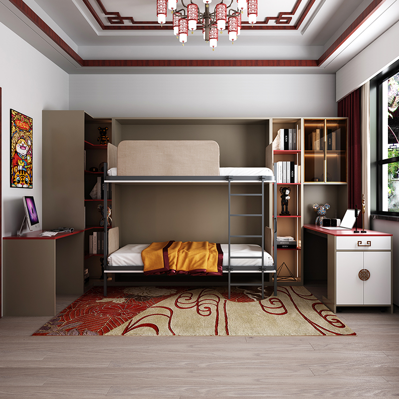 新中式定制创意组合书桌柜 上下铺侧翻隐形床壁床翻转床墨菲床