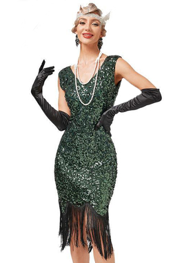 Flapper Dresses 1920s V Neck Beaded Fringed Great Gatsby 裙