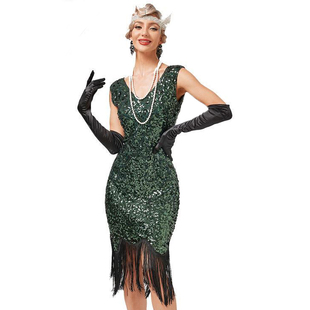 Neck Gatsby Dresses 裙 Great 1920s Fringed Flapper Beaded