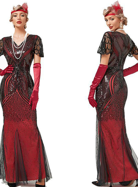 Flapper Dress 1920s Evening Gown Sequin Beaded Maxi Dresses