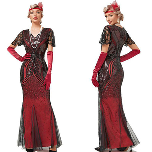 Evening Gown Sequin Flapper Maxi 1920s Beaded Dresses Dress