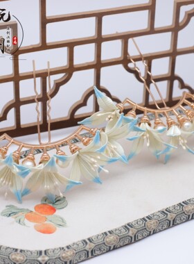 沅思阁原创汉服头饰缠花渐变花朵排簪明制宋制古典花朵发饰品