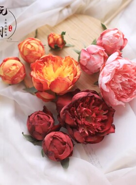 仿烫花油画牡丹绢花发钗多色
