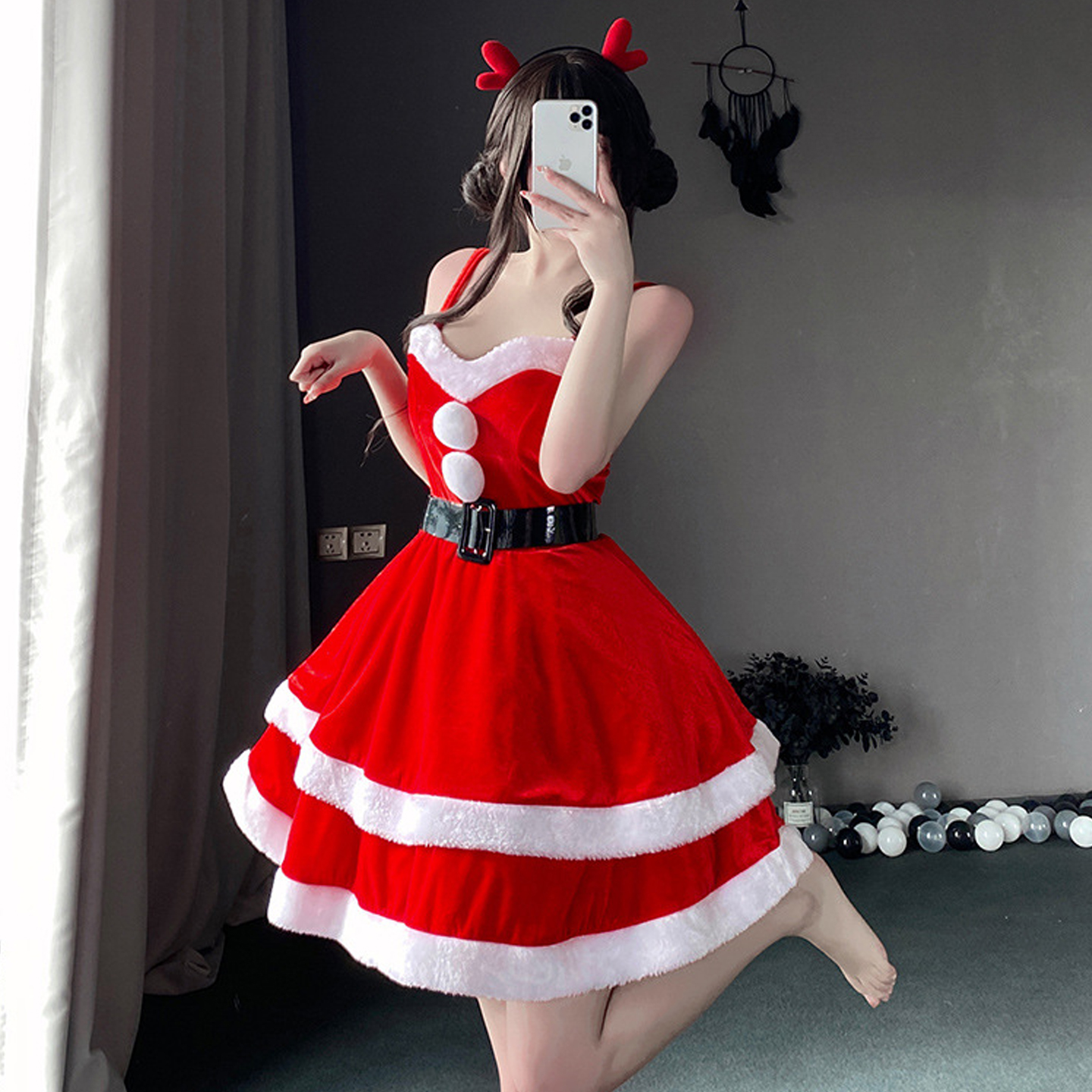 圣诞主题服装麋鹿派对吊带连衣裙