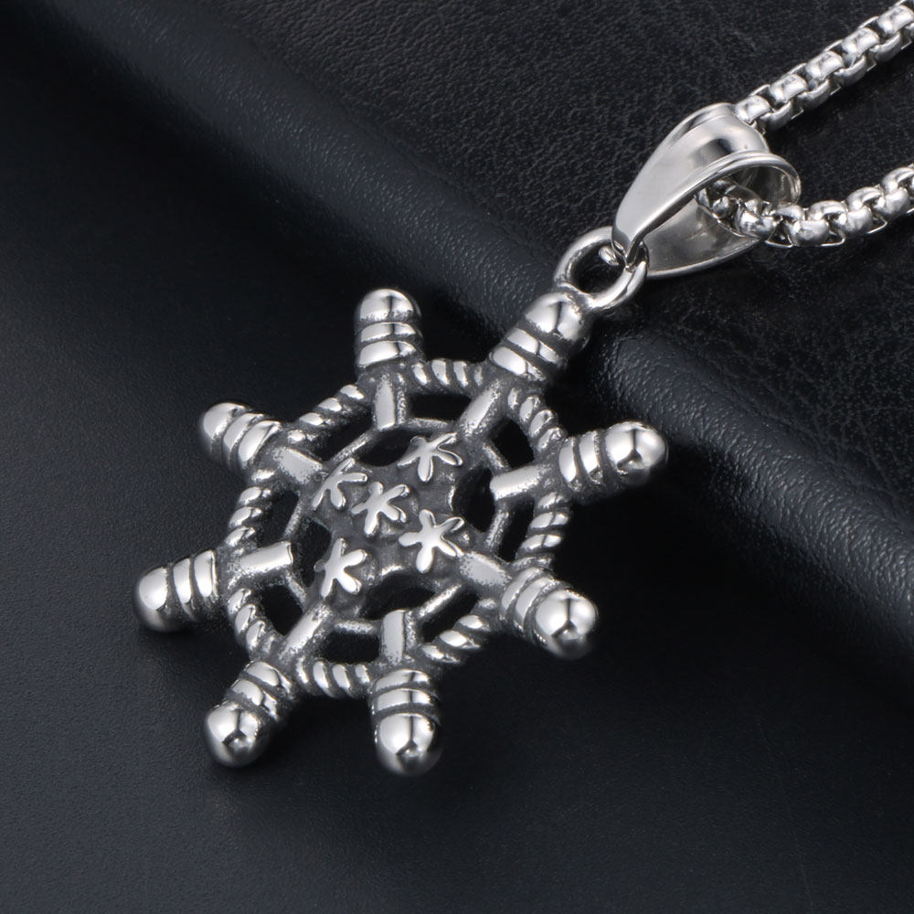 AH7钛钢海军风船舵吊坠项链男款 欧美时尚潮流个性复古配饰品礼物