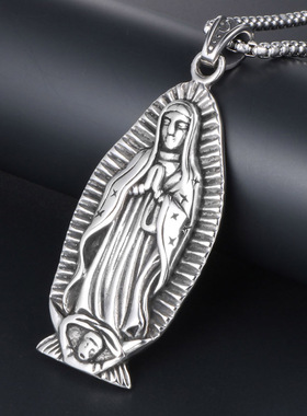 AH7钛钢复古修女祈愿吊坠男女生个性首饰品项链子挂坠毛衣链颈饰