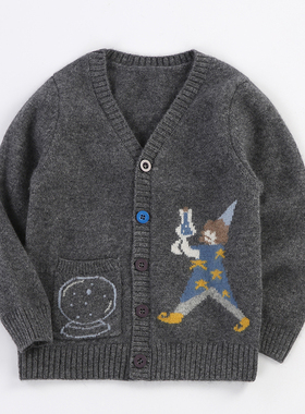 洪叶云台儿童100%纯羊绒衫男童V领针织开衫宝宝加厚保暖毛衣外套