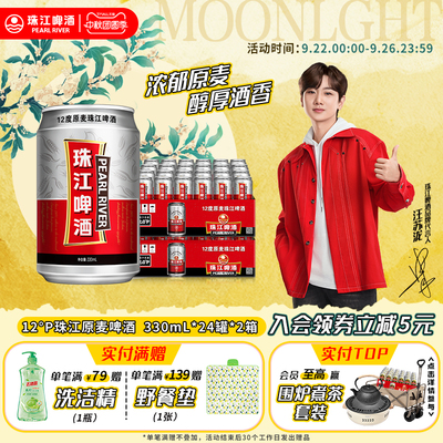 12度原麦珠江啤酒整箱48罐黄啤