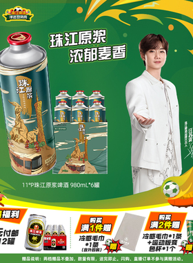 【汪苏泷推荐】珠江原浆啤酒980ml*6罐整箱批发全麦精酿鲜啤官方