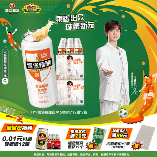 珠江啤酒雪堡精酿白啤酒整箱500mL*12罐*2箱批发罐装比利时风味 - 封面
