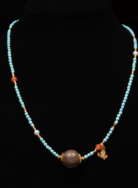 青岚流韵加里万丹沉香绿松石锁骨链限量定制款