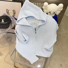 现货欧美alo华夫格套装连帽针织衫休闲上衣显瘦长袖运动短裤背心