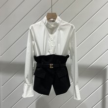 伊家女2020新款韩版腰带拼接衬衫2