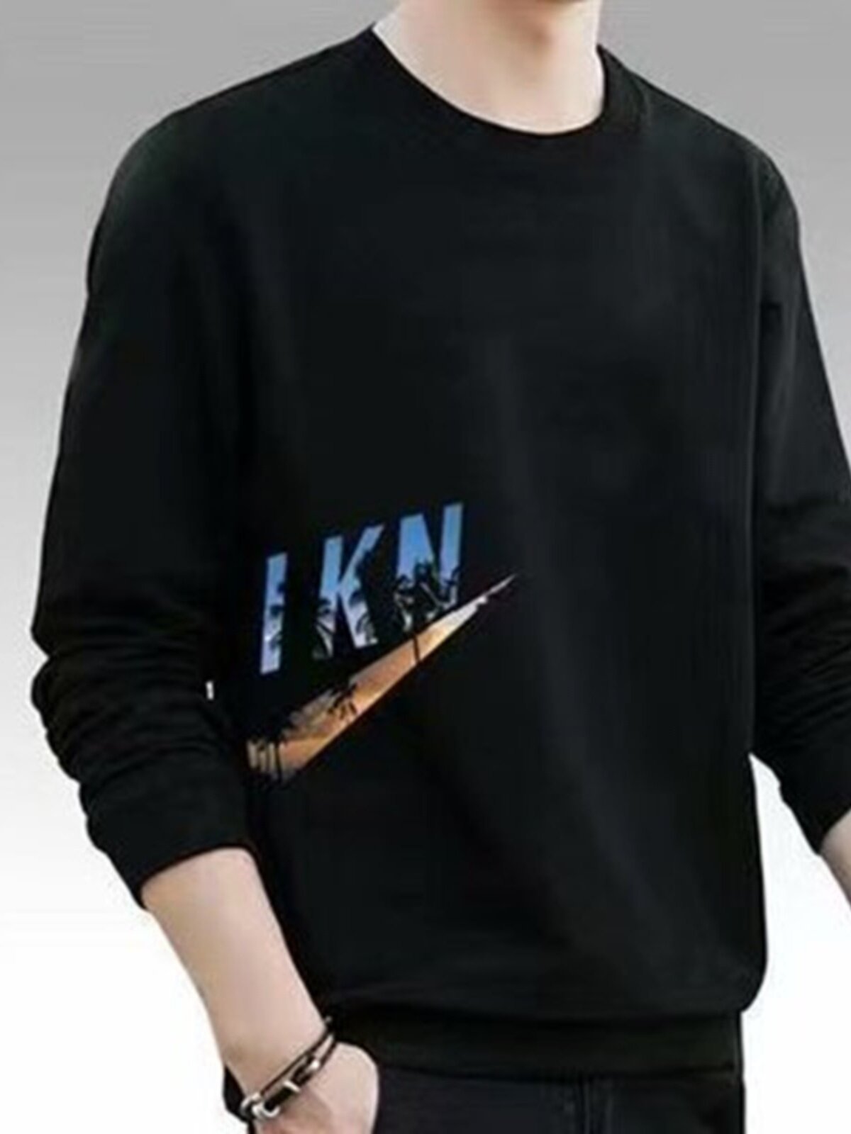 Áo len Trung Sơn nam xuân thu cổ tròn Mỹ thương hiệu thời trang lười top áo sơ mi đáy trong màu trắng bên trong áo thun dài tay cỡ lớn
