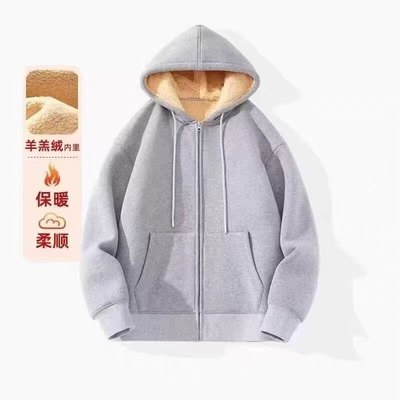 开衫外套男加绒加厚羊羔绒连帽卫衣男款冬季钜厚保暖休闲大童上衣