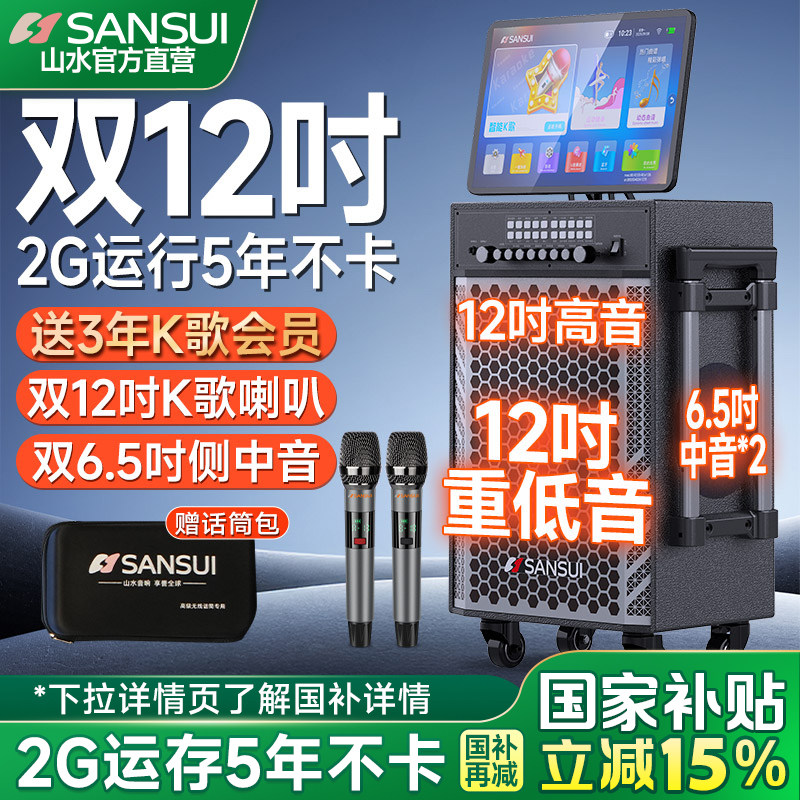 山水TD128 双12寸户外K歌音响广场舞音箱带显示屏家庭KTV卡拉OK机