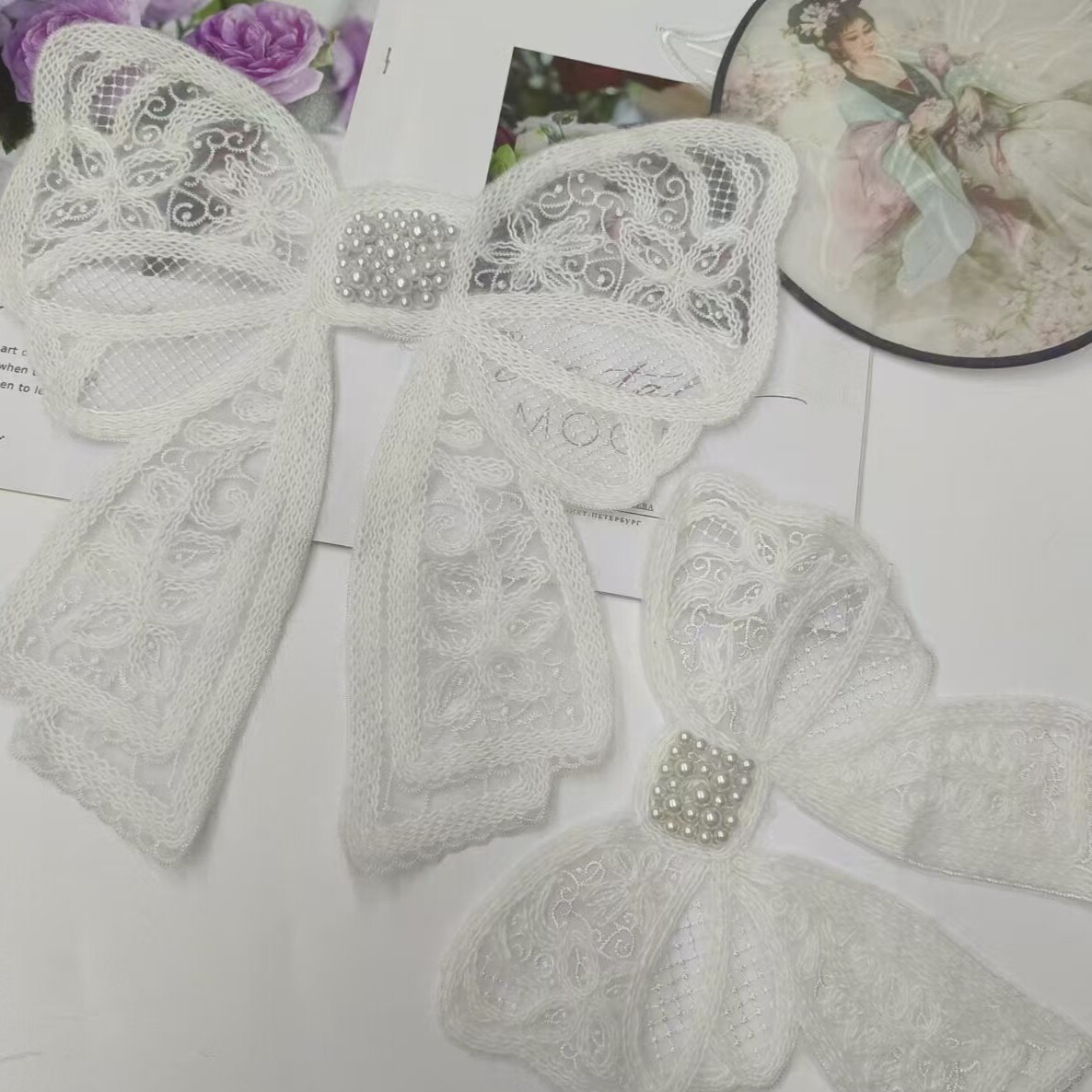 毛线蝴蝶结钉珠绣花DIY电脑骨绳刺绣女装卫衣女童马甲装饰补丁布