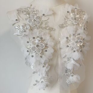 立体花朵布贴网纱刺绣钉珠手工补丁礼服裙婚纱装 饰衣辅料