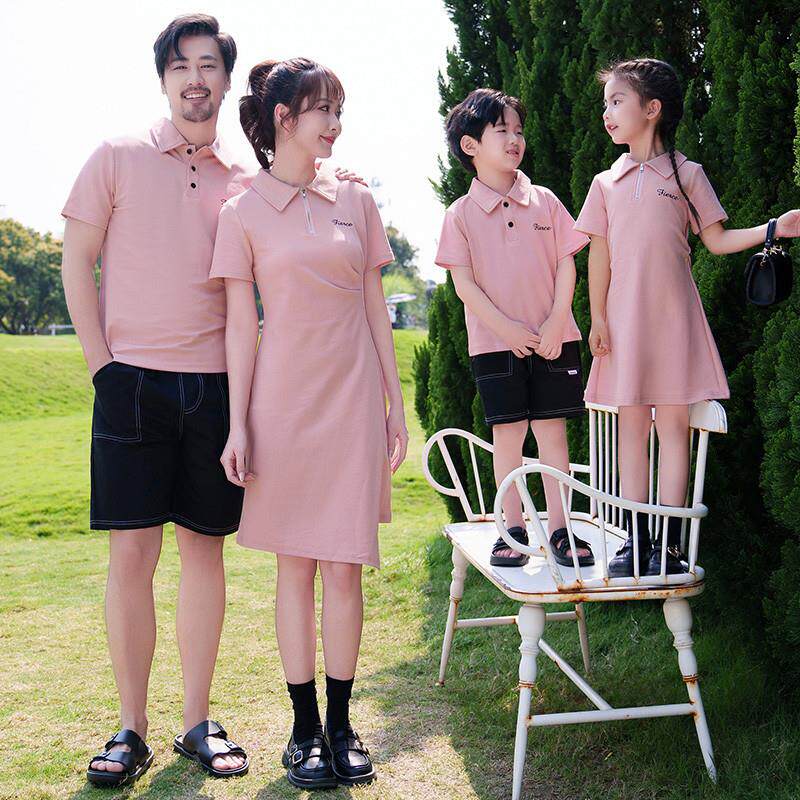 亲子装2026新款夏季一家三口四口POLO母子套装洋装母女裙子家庭