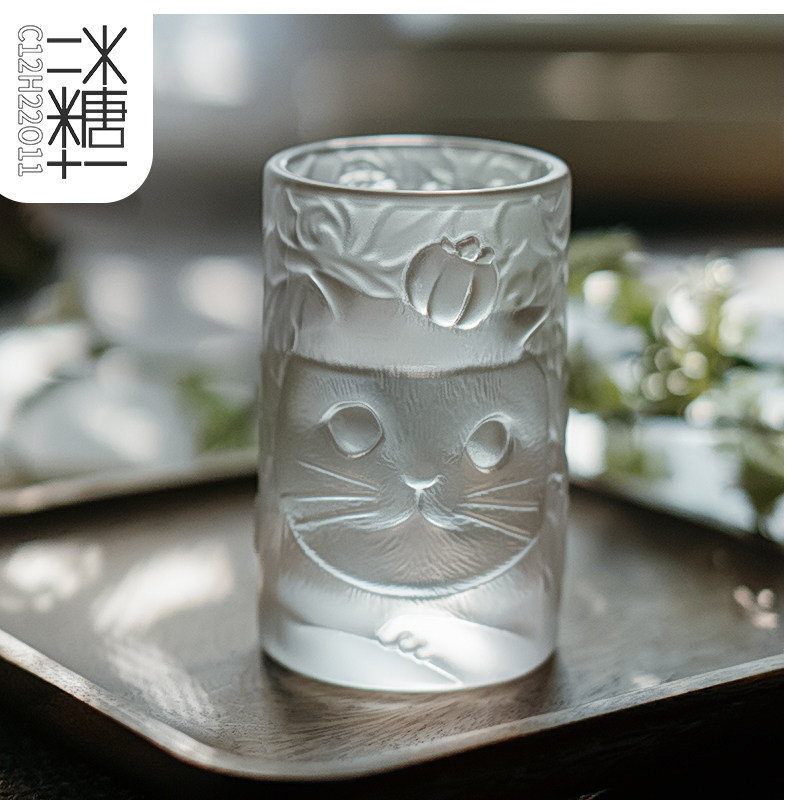 磨砂水晶玻璃猫咪茶杯女士个人用图片