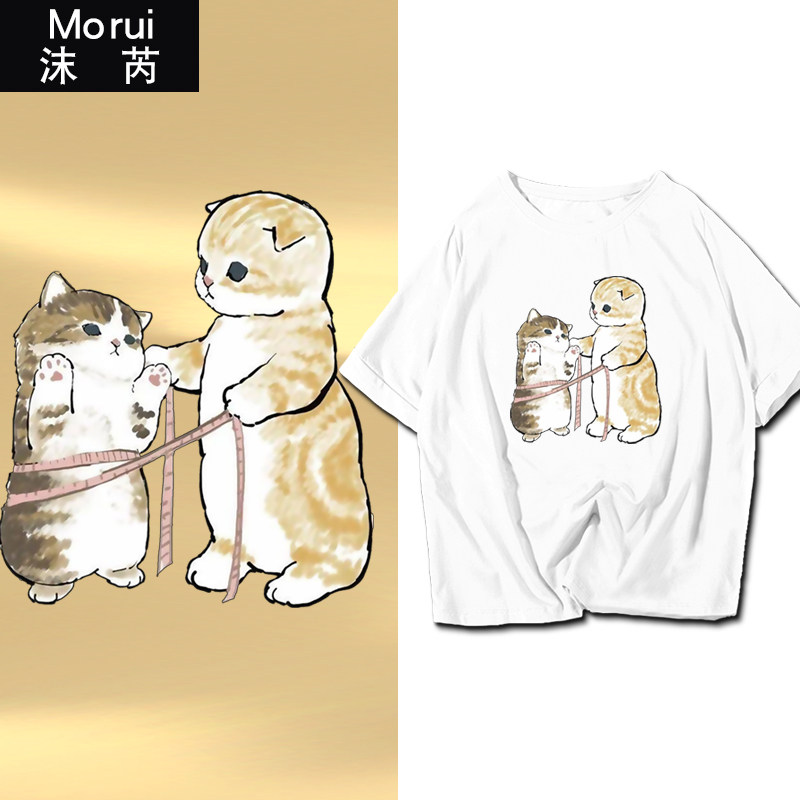 猫猫铲屎官量腰围创意猫咪称体重呆萌可爱短袖t恤衫男女学生半袖