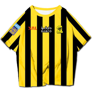 本泽马新款足球衣服吉达联合伊蒂哈德速干短袖t恤衫男女冰丝半袖