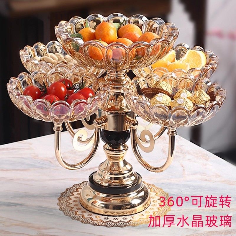 果盘高端精致高颜值客厅家用水晶玻璃多层欧式旋转创意轻奢零食糖,餐饮具,果盆/果盘/果篮,淘宝优惠券,粉丝福利购,淘宝优惠卷