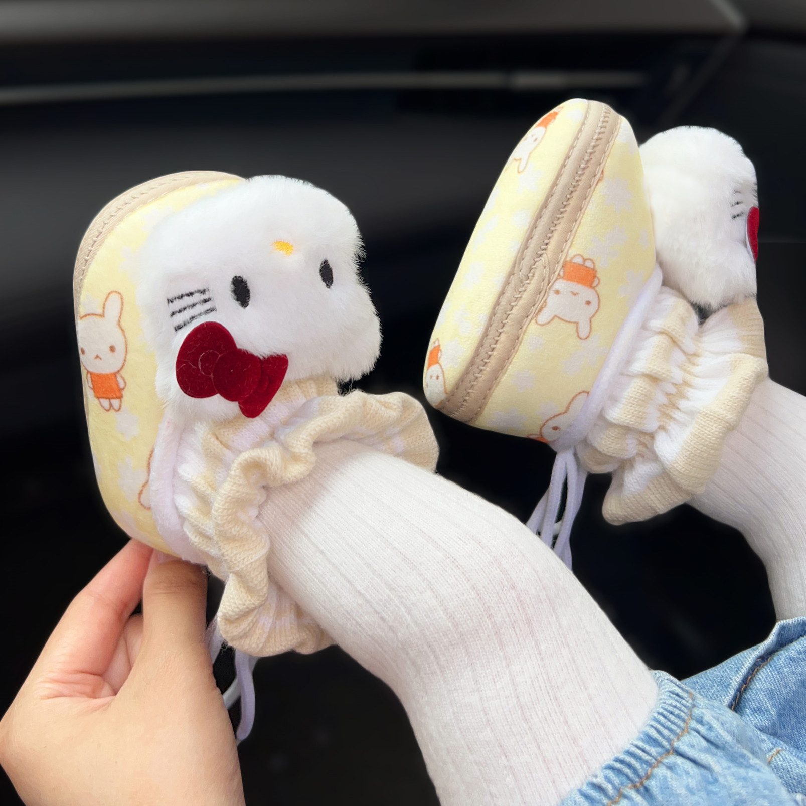 秋冬女宝宝公主婴儿鞋加绒加厚保暖棉鞋夹棉花边步前鞋棉靴护脚套