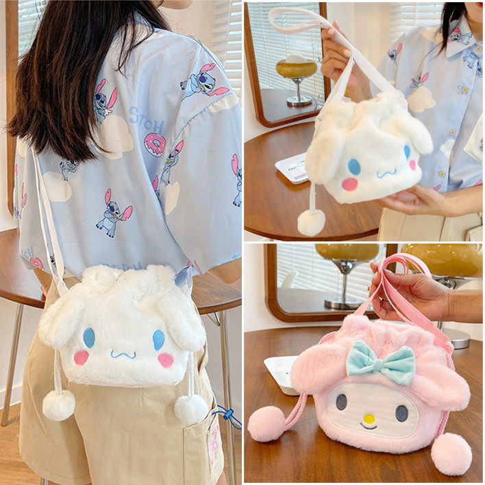 可爱狗狗兔子斜挎包韩版卡通单肩包儿童玩偶毛绒斜挎包女孩单肩包