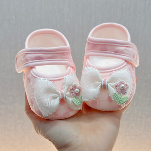 1岁新生儿百天女宝宝软底步前鞋 春季 婴儿蕾丝花边公主鞋 新款