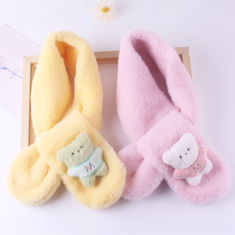 儿童围巾女童男孩小熊玩偶公仔护颈围脖冬季百搭可爱加绒加厚保暖