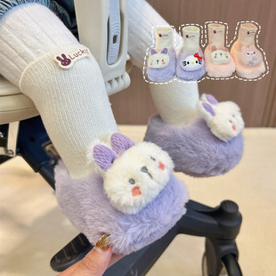 12个月卡通加厚绒棉鞋 1岁软布底婴儿防掉6 袜子0 秋冬保暖宝宝鞋