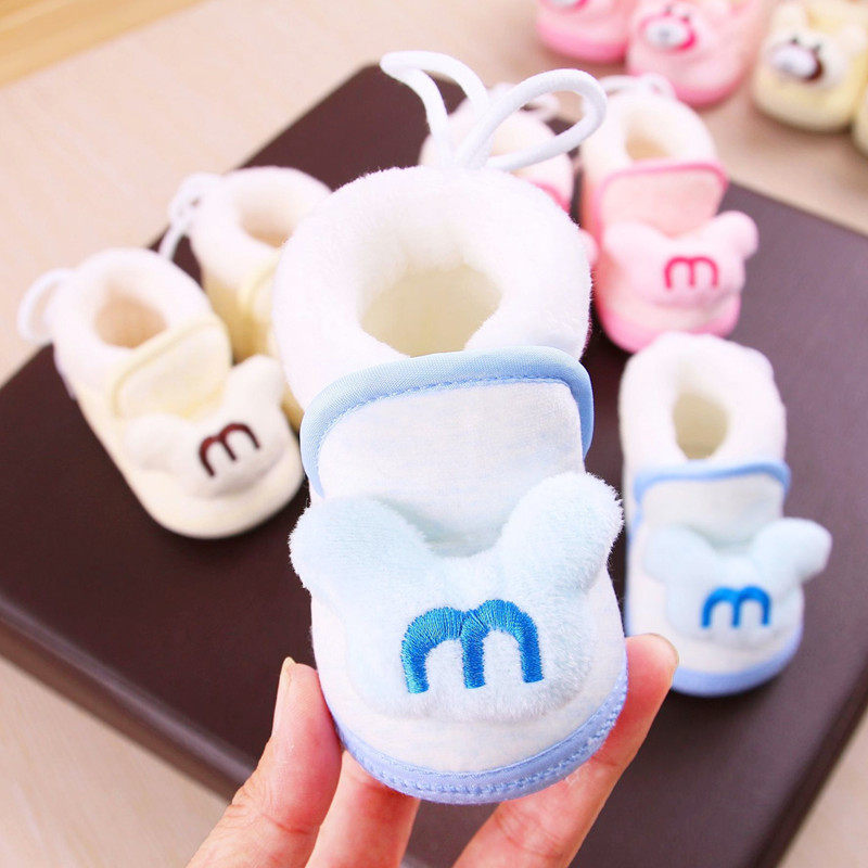 新生婴儿鞋冬学步鞋男女宝宝不掉加绒加厚胶底棉鞋软底牛筋底棉靴