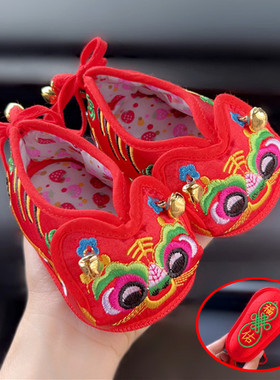 周岁虎头鞋婴儿红色手工布鞋软底宝宝百天满月春秋步前老虎鞋抓周