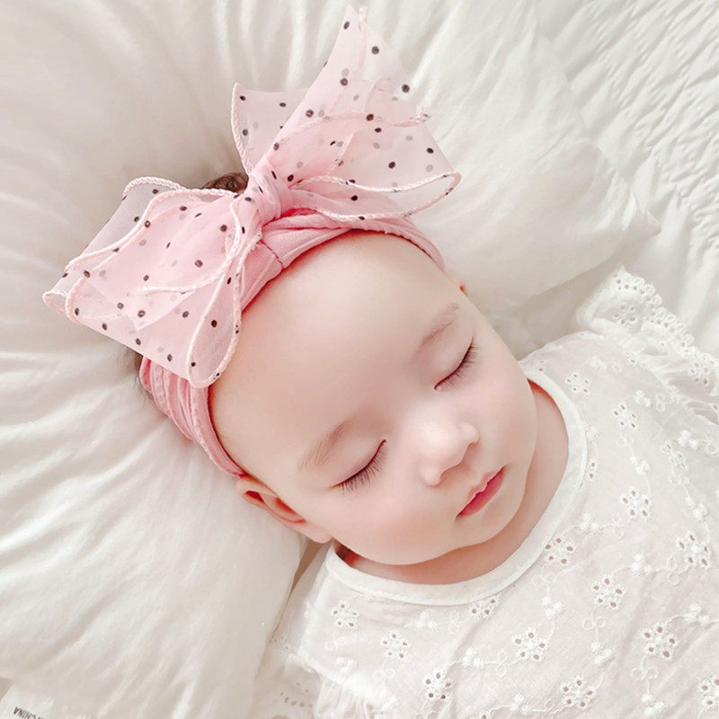 婴儿发带女宝宝夏季薄款护卤门帽子可爱韩版蝴蝶结新生儿发饰空顶