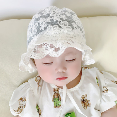 婴儿帽子春夏透气蕾丝花边遮阳帽